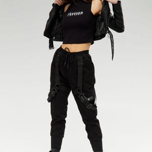 Techwear warcore pants, cargo pants straps, tactical womens trousers, multi pocket pants image 8