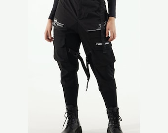 Cyberpunk utility cargo pants, warcore multipocket joggers, urban tactical legwear