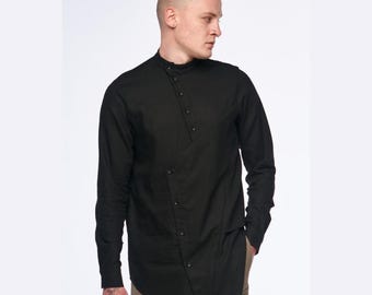 Urban samurai linen blend shirt, corporate goth menswear, avant garde techwear apparel