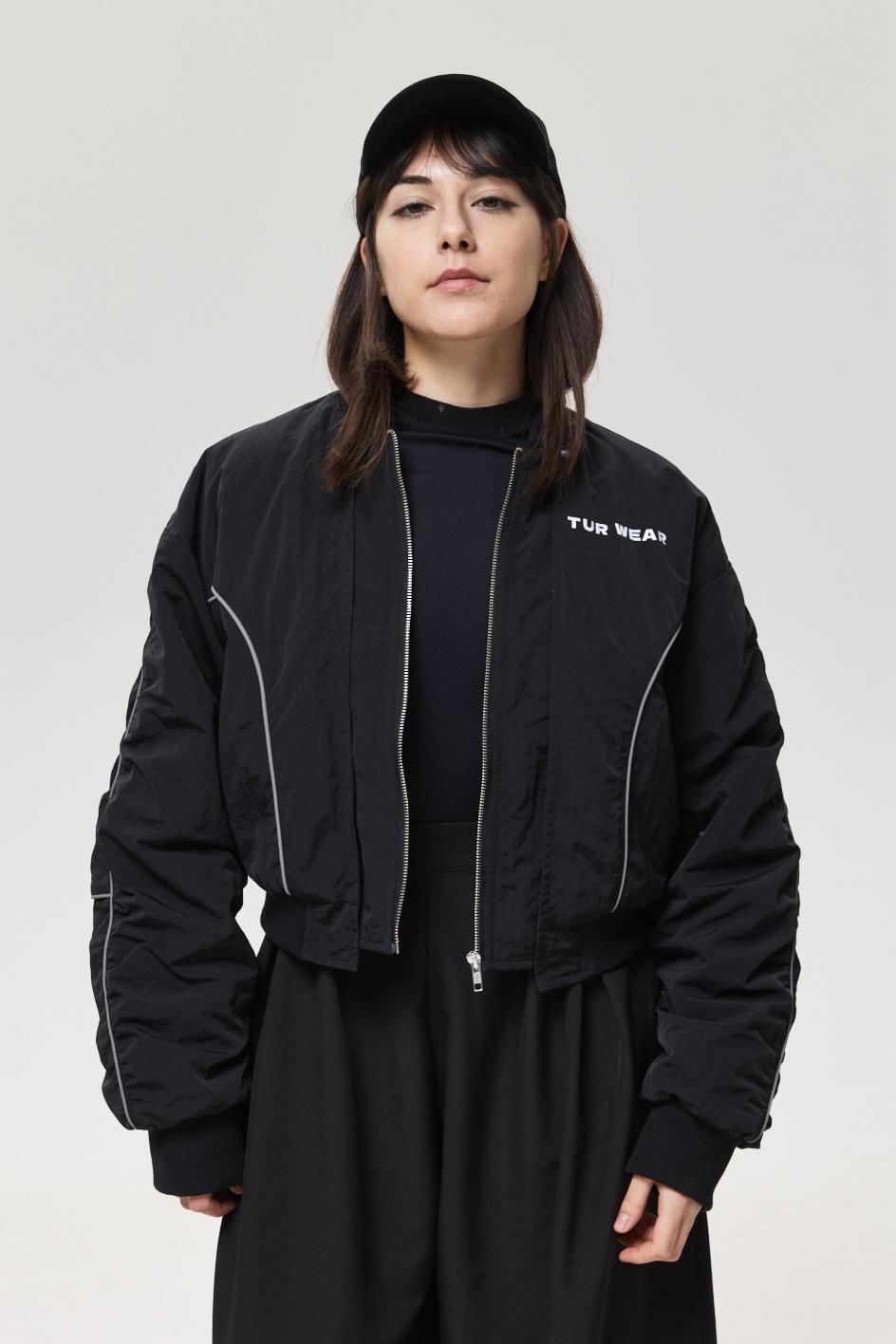 Black Zip up Cropped Bomber, Techwear Y2K Women Jacket, Gothic