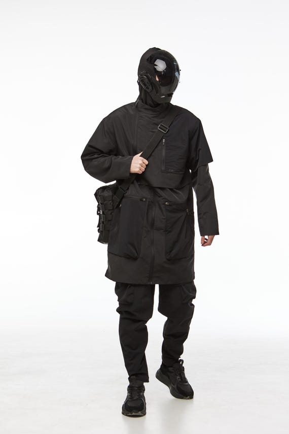 【YOURNUS】Dail Zipper Mask Trench Coat Amazon.com: Men's Asymmetrical Zip Up Jacket, Mens Matrix