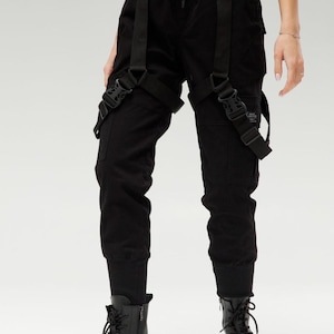 Techwear warcore pants, cargo pants straps, tactical womens trousers, multi pocket pants image 6