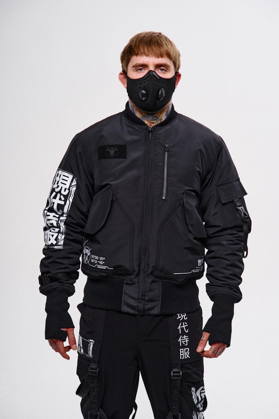 Tactical Futuristic Jacket, Utility Techwear Adjustable Anorak, Hooded ...