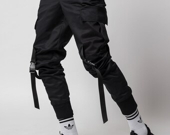 Cargo pants, japanese pants, tactical pants, japanese streetwear, samurai pants, cyberpunk pants, hip hop pants, black cargo pants for men