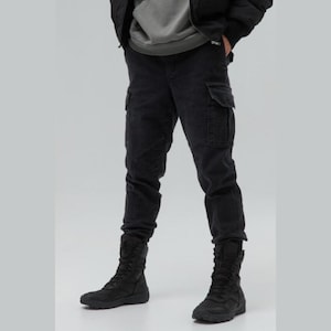 Tapered Cargo Pants Men | Techwear Classic Fit with Adjustable Waist | Six Pocket Tactical Design | Darkwear Tech Cuffs Trousers