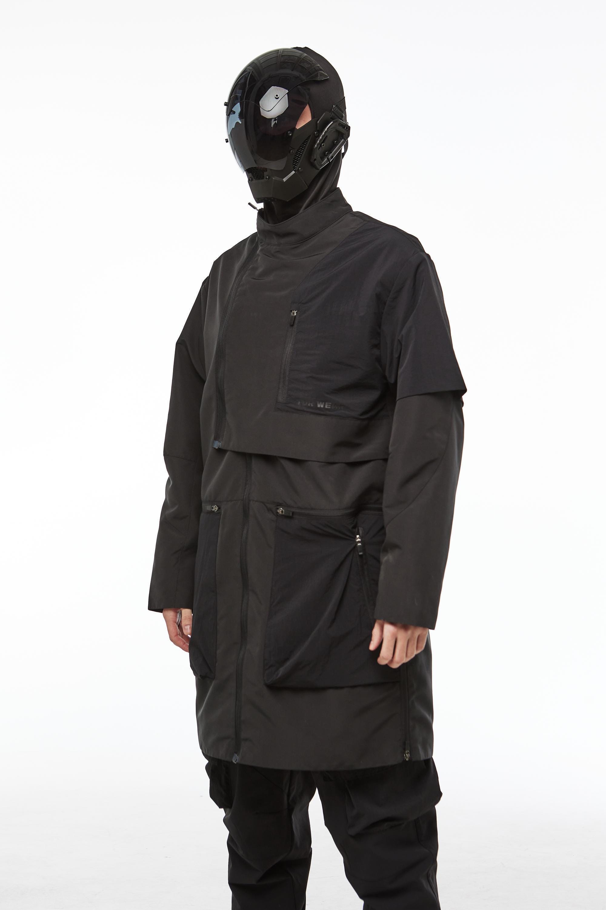 Techwear Trench Coat , Cyberpunk Urban Tech Raincoat , Mens