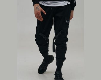 Alt fashion pants, cyberpunk cargo trousers, streetwear military pants for men, burning man outfit