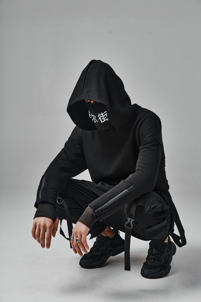 Gothic Techwear Hoodie Men Cyberpunk Hoodie Japanese - Etsy