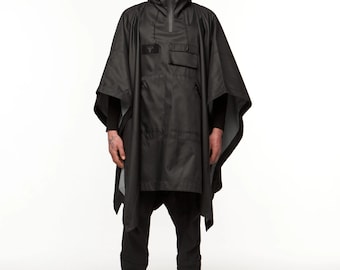 Raincoat, rain poncho, black raincoat, hooded poncho, hooded raincoat, raincoat with pockets