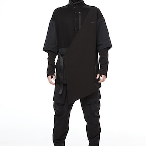 Cyberpunk Techwear Kimono Longsleeve, Futuristic Urban Fashion Tech Shirt, Men's Linen Kimono Jacket, Streetwear Ninja Garment
