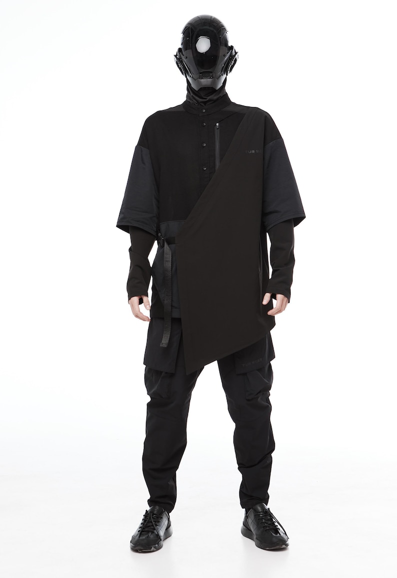 Cyberpunk Techwear Kimono Longsleeve, Futuristic Urban Fashion Tech Shirt, Men's Linen Kimono Jacket, Streetwear Ninja Garment