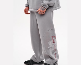 Cyberpunk sweatpants, men's techwear hardware trousers, wide leg joggers, baggy grey pants