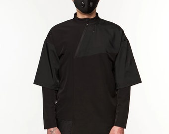 Techwear, longsleeve, futuristic clothing, longsleev with a long neck, oversized sweatshirt, Japanese