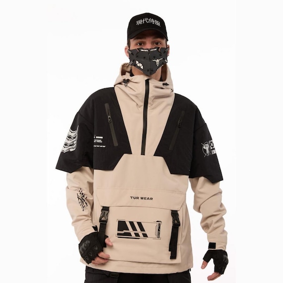 Beige Techwear Anorak With Hood and Multiple Pockets UK