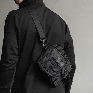 Techwear travel crossbody, gorpcore tactical sling bag, urban combat shoulder pouch image 9
