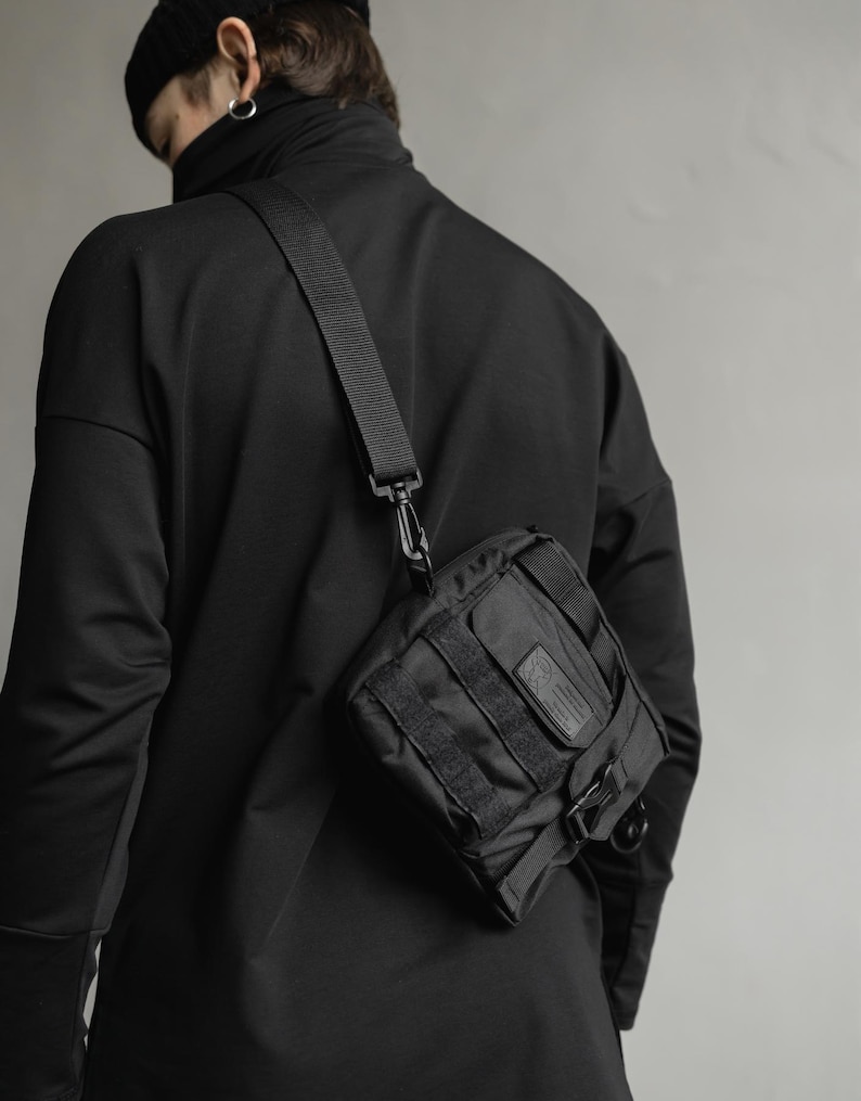 Techwear travel crossbody, gorpcore tactical sling bag, urban combat shoulder pouch image 9