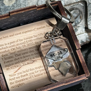 Rectangular Keychain with Real SU-35S Jet Metal – Made in Ukraine – Own a Piece of Russian Military Scrap