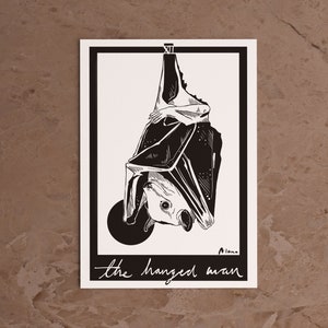The Hanged Man - Siebdruck / Kunstdruck / Wicca / schwarz weiß / Fledermaus / DinA4