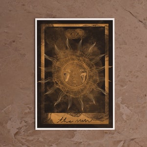 The sun - Tarotkarte, Kunstdruck, die Sonne, Schwarz-Gold, DinA5/4/3, Wicca/ Nachhaltigkeit