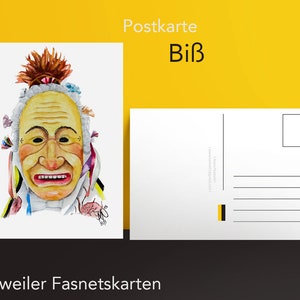 Rottweiler Fasnet - Postkarte - Biß / Narrensprung Rottweil / Kunstdruck / Rottweiler Kleidle