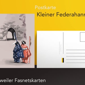 Rottweiler Fasnet - Postkarte - Kleiner Federahannes / Narrensprung Rottweil / Kunstdruck / Rottweiler Kleidle