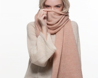 Long light pink alpaca silk blend scarf
