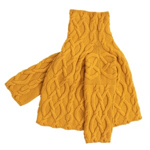 Women's trendy curcumin yellow handmade chunky cable-knit high turtleneck sweater in natural yarn of alpaca wool blend by marit-i-me image 3