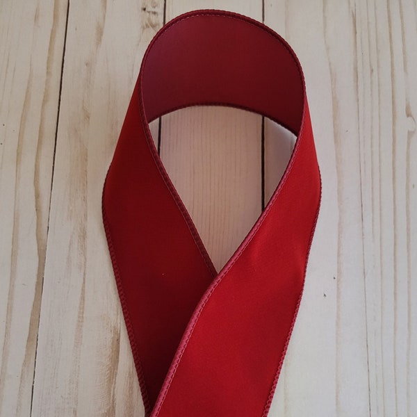 2.5"  Wired  Scarlet Red Velour Ribbon, Scarlet Red Ribbon,  Scarlet Red Faux Velvet Ribbon