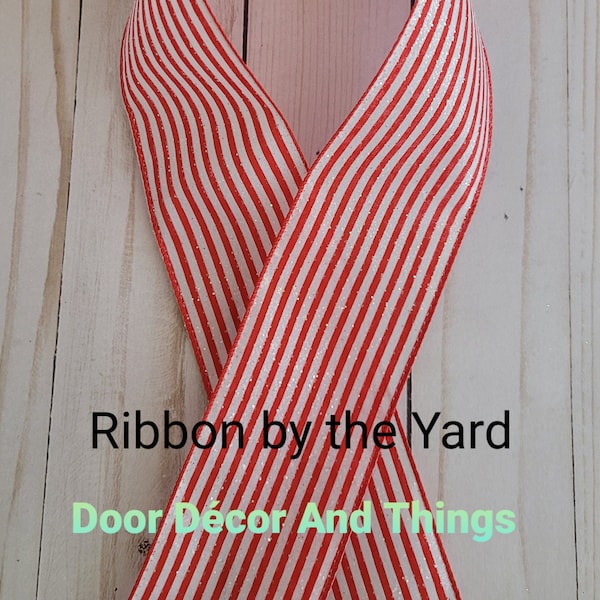 2.5" Red White Stripe  Ribbon 3 Yards,Red with White Stripes  Ribbon, Red White Stripes Ribbon, Cut to Size