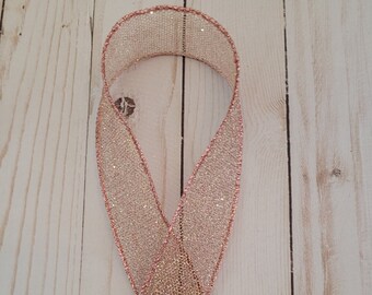 1.5 Rose Gold Wired Ribbon, Glittery Rose Gold Ribbon, Wired Mesh Rose Gold  Ribbon