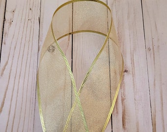 2.5" Gold Sheer Ribbon 3 Yards, Gold Ribbon, Gold Sheer, Cut to Size