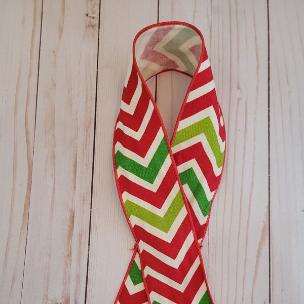 2.5" Red Green Chevron Ribbon,  Wired Red White Green Chevron Ribbon,  Red Green Wired Ribbon