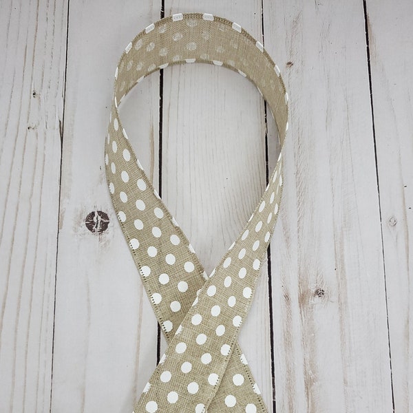 1.5" Natural White Dot Canvas Ribbon, Natural Color White Dot  Ribbon,1.5"  Canvas Ribbon Natural