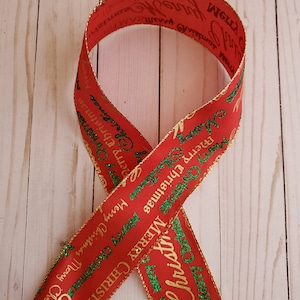 2.5&quot; Merry Christmas Ribbon,  Christmas Wired Ribbon, Merry Christmas on Red Ribbon