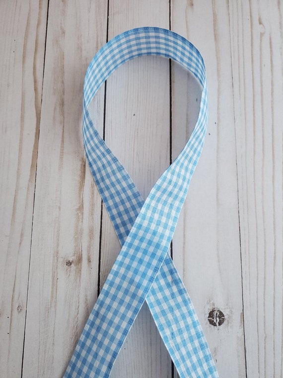 1.5 Blue Gingham Ribbon, Wired Blue Gingham Ribbon, Blue White Wired Ribbon