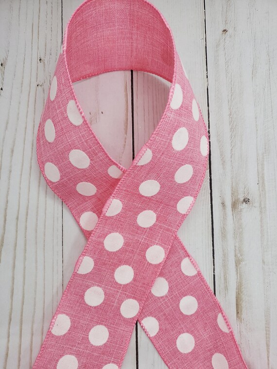 2.5 Pink Polka Dot Ribbon Wired Pink White Dot Ribbon Pink Wired