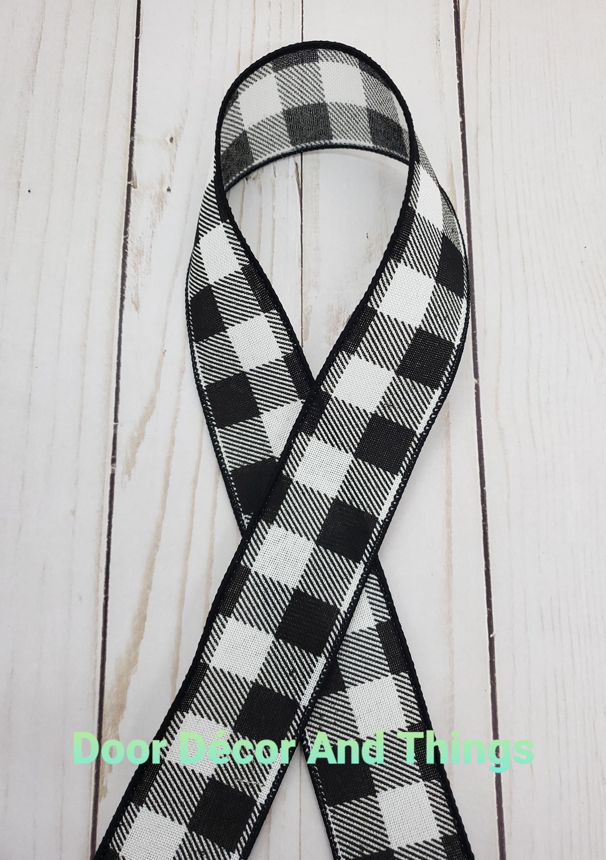 350.1 - 5 YARDS RETAIL - Black & white check gingham ribbon trim 7