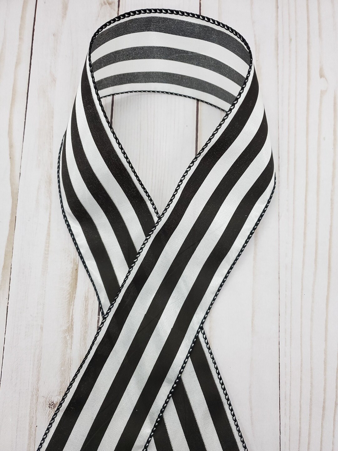 2.5 Black White Stripe Wired Ribbon Black White Ribbon Etsy