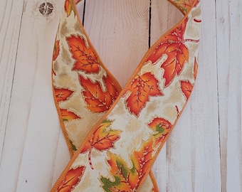 2.5" Fall Leaves Ribbon, Wired Autumn Leaves, Fall Ribbon