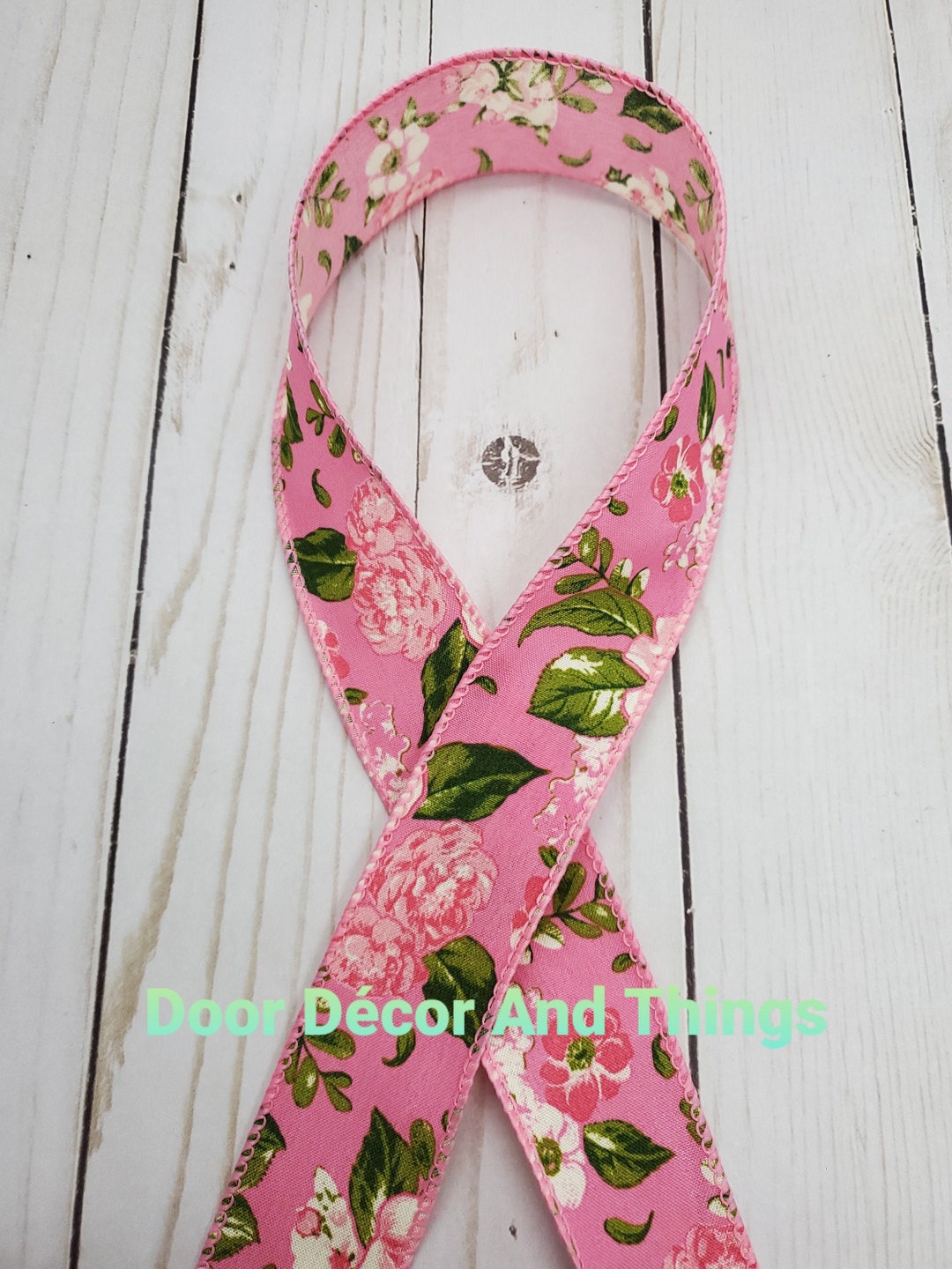 1.5 Roses Ribbon, Wired Rose Ribbon, Pink Floral Ribbon, Pink Flowers