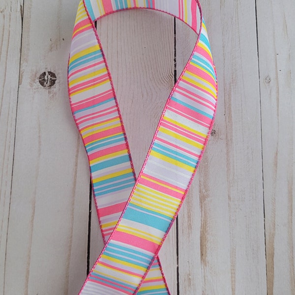 1.5" Pastel Stripe Ribbon,  Summer Stripe Ribbon,  Wired Spring/Summer Colors Ribbon,  Striped Ribbon