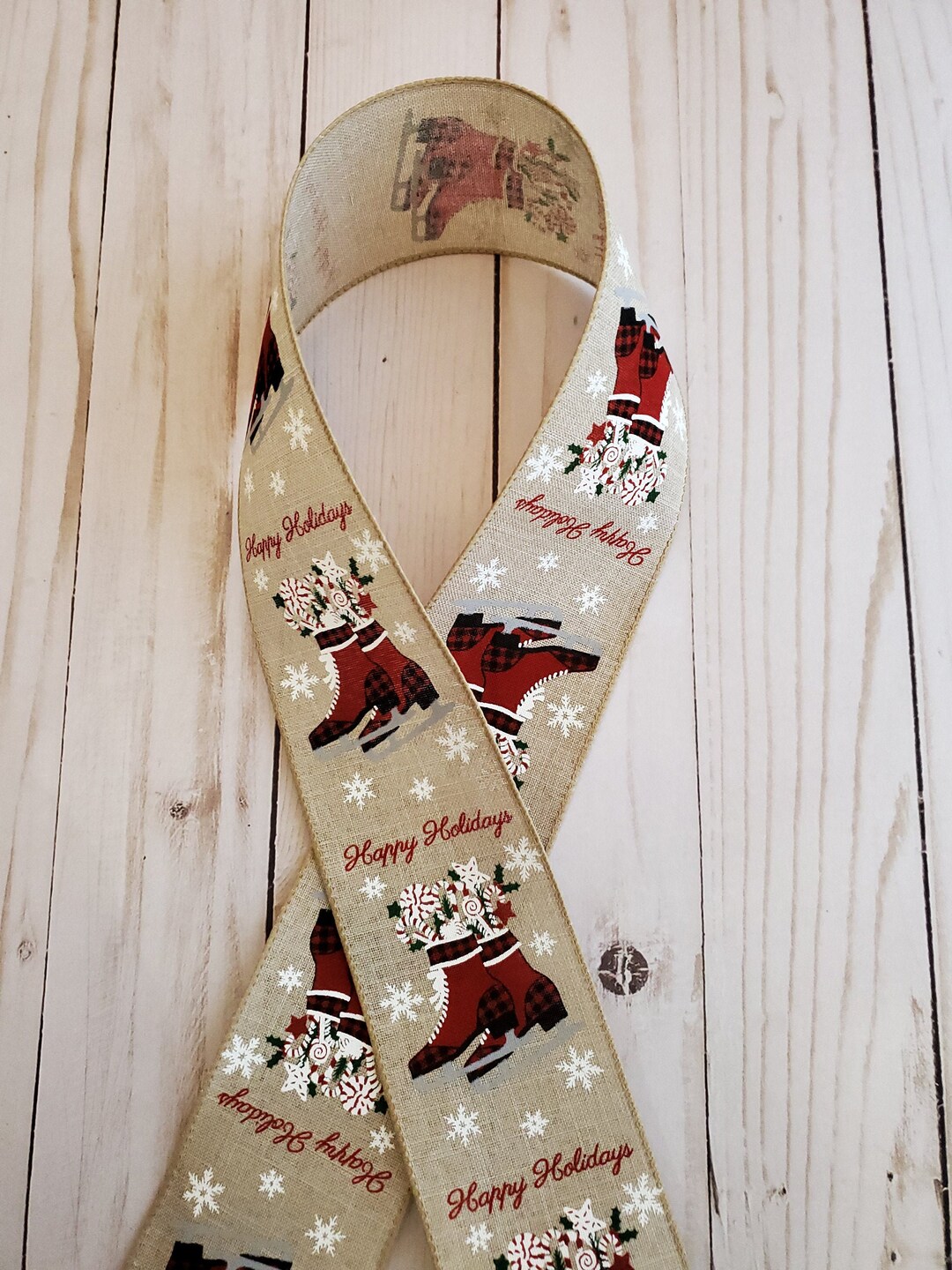 Ice Pack Ribbon Ice Skate Ribbon, Happy Holiday Ribbon, Buffalo Check Ribbon, Christmas ...