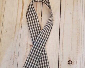 1.5"  Gray Gingham Ribbon,  Wired Gray Gingham Ribbon,  Gray White Wired Ribbon