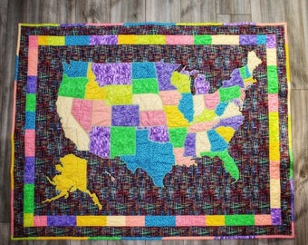 Patchwork United States of America Applique Quilt- Handmade 50 States USA Quilt- More Than Life Art- Contemporary Art & Home Decor