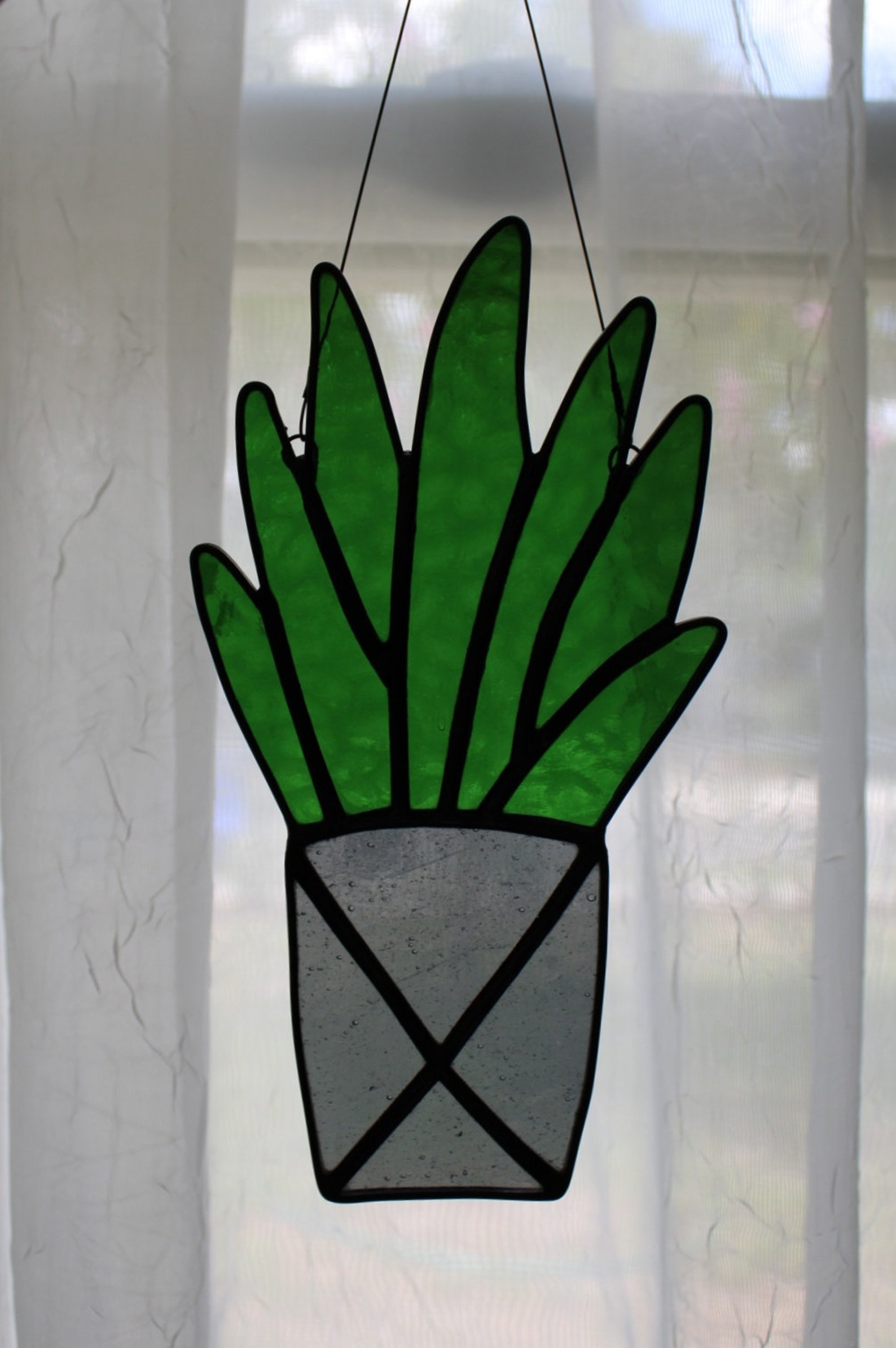 Stained Glass Potted Plant Suncatcher Hanging Plant Window Etsy