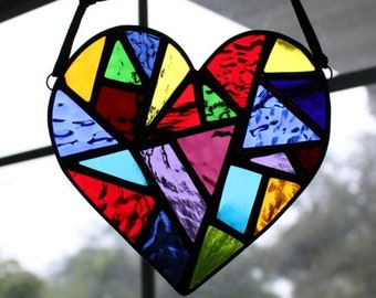 Custom Stained Glass Heart Suncatcher- Choose Your Color- Window or Wall Hanging- Contemporary Art & Home Decor