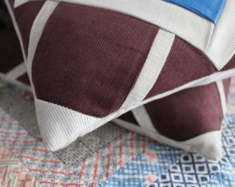 Patchwork Corduroy Throw Pillows- Handmade Accent Pillow with Vintage Cotton Corduroy- Contemporary Art & Home Decor