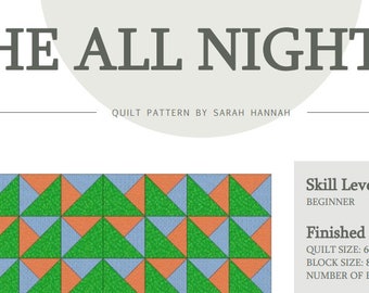 PDF Quilt Pattern Download- The All Nighter Quilt Pattern- Fun and Simple Weekend Sewing Project- Downloadable PDF for Throw or Lap Quilt