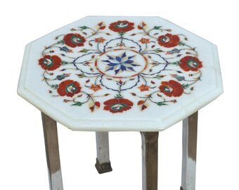 Functional Marble End Table top, Floral Side & End Table, Small Spaces Home and Office Table, Marble Accent Table, Natural Stone Table