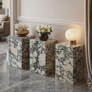 Calacatta Viola Marble Side Table, Marble Plinth Pedestal